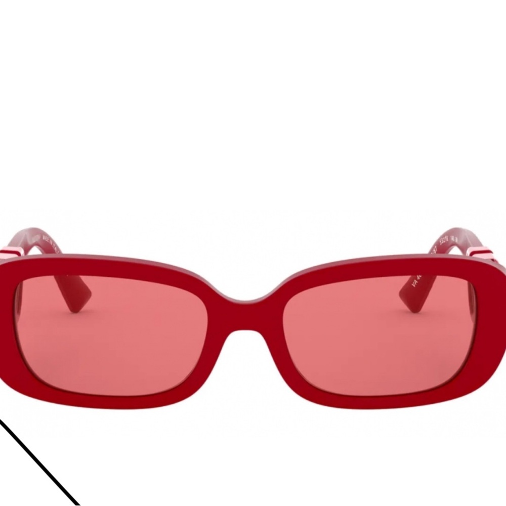 Valentino - Oval Acetate Frame with Vlogo Sunglasses - Red - Picture 6 of 7